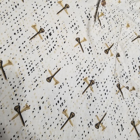 Penguin Sport Men's Polo Shirt Size M Ivory With Golf Tees Print Short Sleeve - Picture 7 of 9